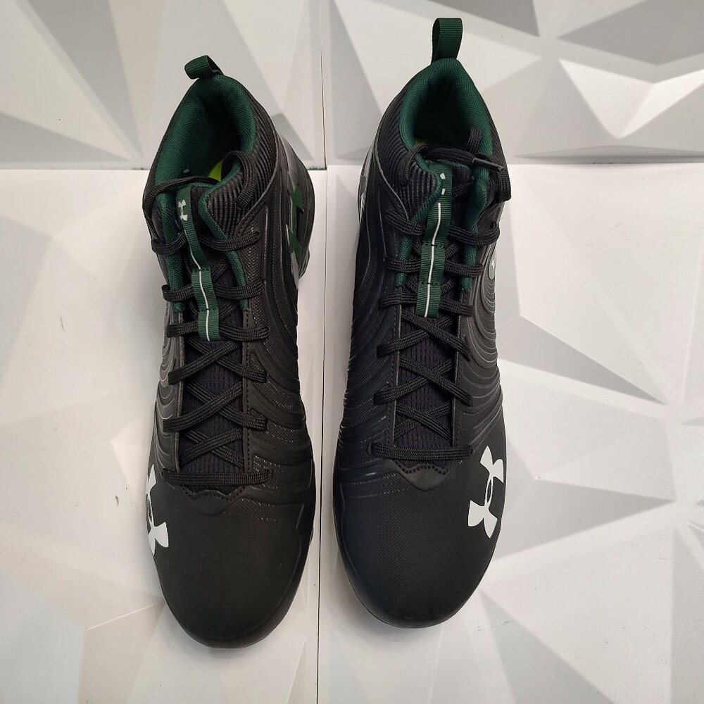 Under Armour Mens Football Cleat 16 Black Green Shoe Lacrosse Nitro Mid MC - Picture 4 of 10